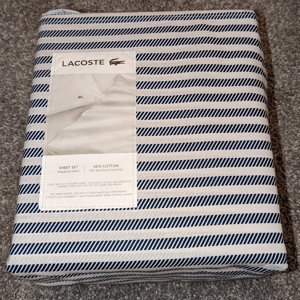 Lacoste Queen Sheet Set in Navy Dash